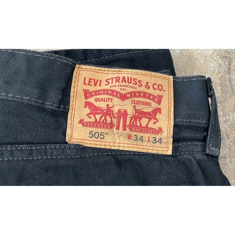 Levi's 505 Jeans Regular Straight Leg Mens Size 34x34 Black Tapered - Picture 6 of 7